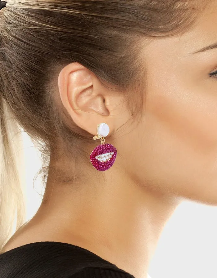Women MIDNIGHT GARDEN LIP EARRINGS PINK Betsey Johnson Women MIDNIGHT GARDEN LIP EARRINGS PINK Betsey Johnson