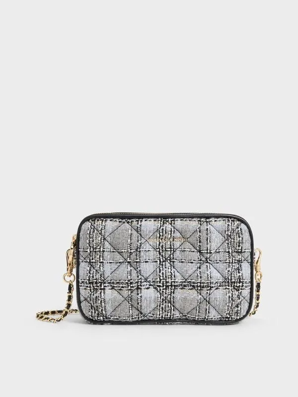 Women Mini Apfra Tweed Quilted Crossbody Bag 8211 Multi CHARLES and KEITH Crossbody Bags