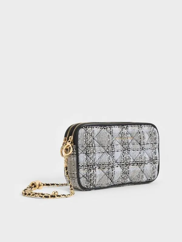 Women Mini Apfra Tweed Quilted Crossbody Bag 8211 Multi CHARLES and KEITH Crossbody Bags
