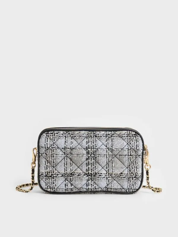 Women Mini Apfra Tweed Quilted Crossbody Bag 8211 Multi CHARLES and KEITH Crossbody Bags