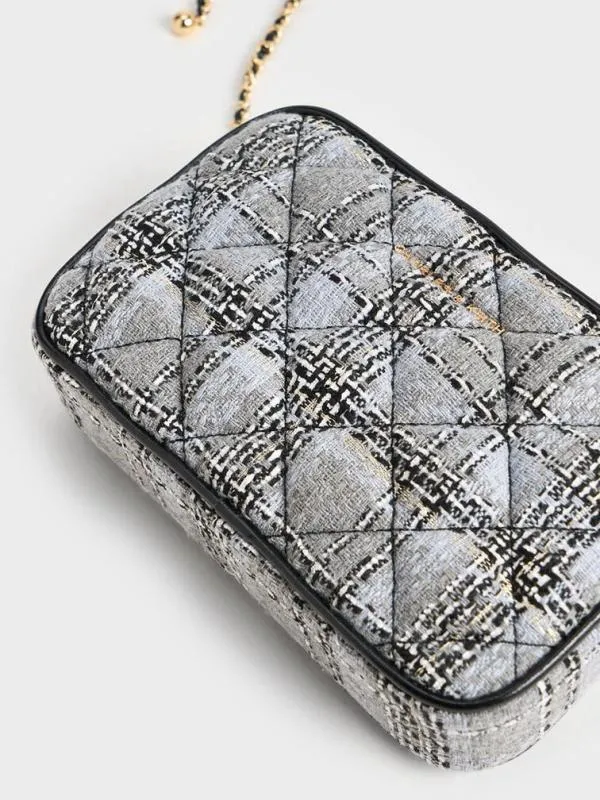 Women Mini Apfra Tweed Quilted Crossbody Bag 8211 Multi CHARLES and KEITH Crossbody Bags