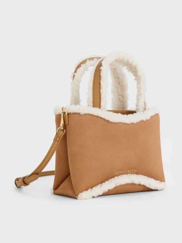 Women Mini Sybill Faux Suede FurTrim Tote Bag 8211 Multi CHARLES and KEITH Tote Bags