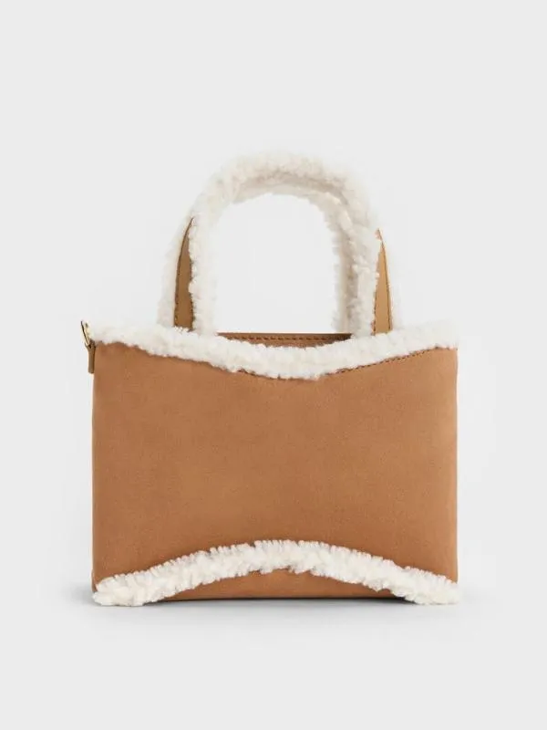 Women Mini Sybill Faux Suede FurTrim Tote Bag 8211 Multi CHARLES and KEITH Tote Bags
