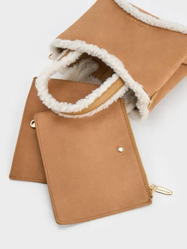 Women Mini Sybill Faux Suede FurTrim Tote Bag 8211 Multi CHARLES and KEITH Tote Bags