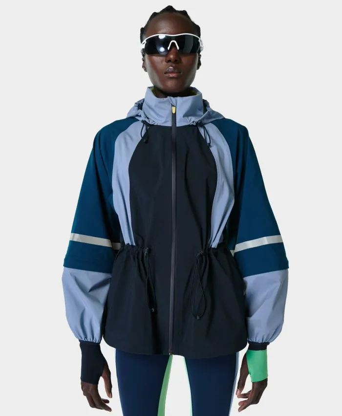 Women Mission Waterproof Jacket Navy Blue Sweaty Betty Coats and Jackets