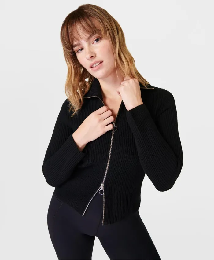Women Modify Zip Up Cardigan Black Sweaty Betty Knitwear