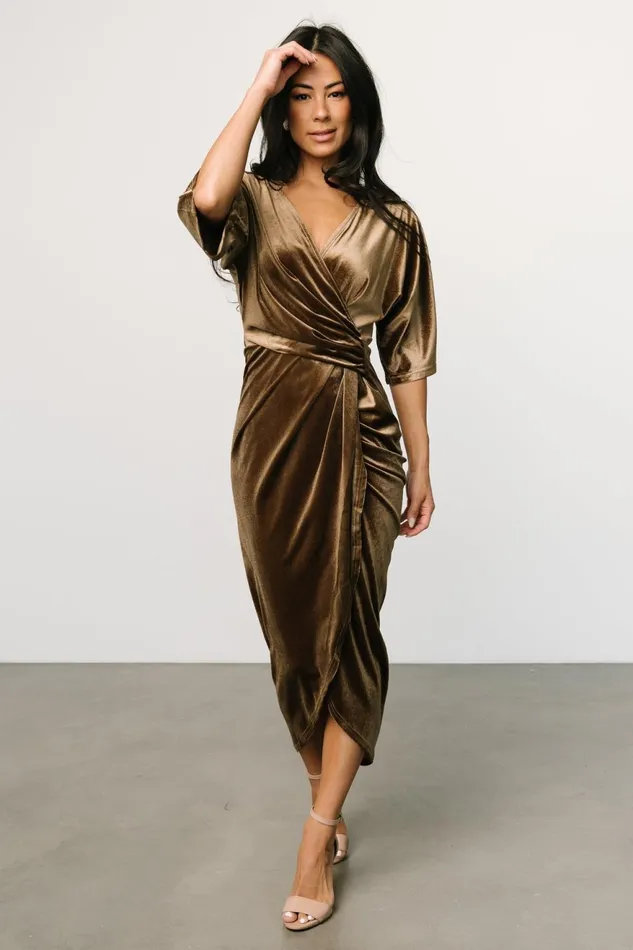 Women Mother Of The Bride Baltic Born Brendyn Ruched Velvet Dress Brushed Bronze Women Mother Of The Bride Baltic Born Brendyn Ruched Velvet Dress Brushed Bronze