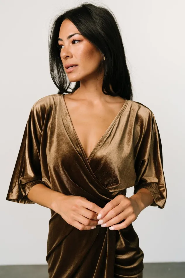 Women Mother Of The Bride Baltic Born Brendyn Ruched Velvet Dress Brushed Bronze Women Mother Of The Bride Baltic Born Brendyn Ruched Velvet Dress Brushed Bronze
