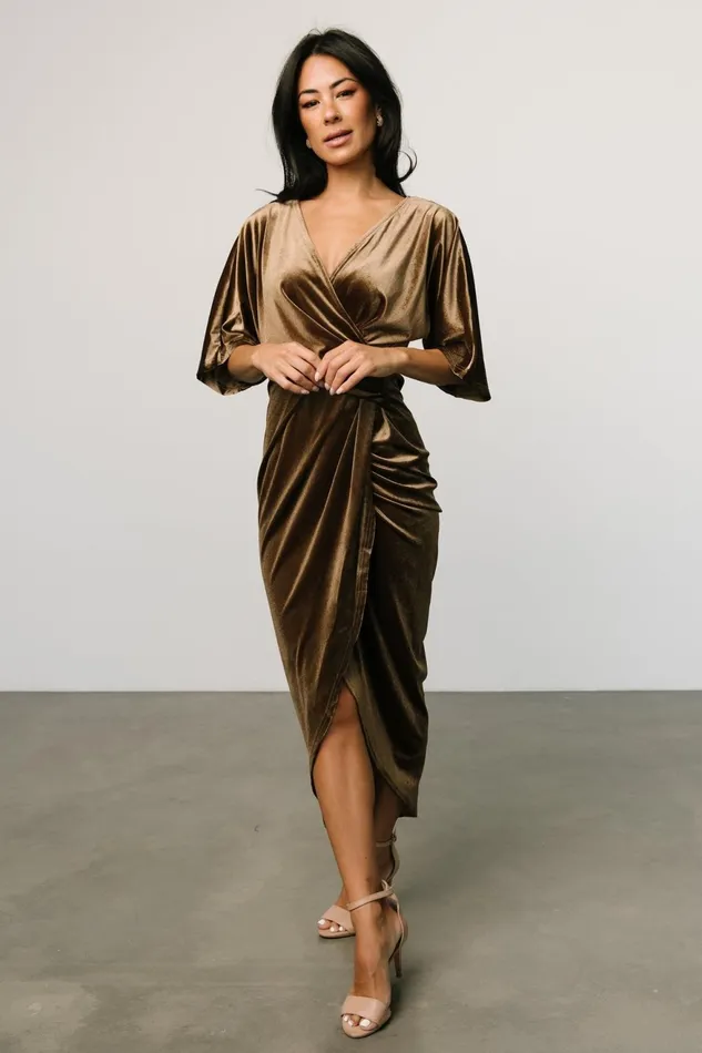 Women Mother Of The Bride Baltic Born Brendyn Ruched Velvet Dress Brushed Bronze Women Mother Of The Bride Baltic Born Brendyn Ruched Velvet Dress Brushed Bronze
