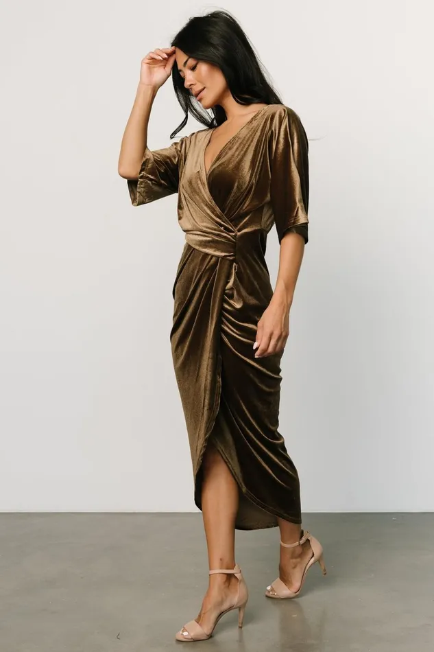 Women Mother Of The Bride Baltic Born Brendyn Ruched Velvet Dress Brushed Bronze Women Mother Of The Bride Baltic Born Brendyn Ruched Velvet Dress Brushed Bronze