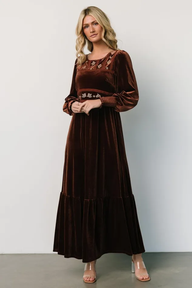 Women Mother Of The Bride Baltic Born Ingrid Velvet Maxi Dress Chocolate