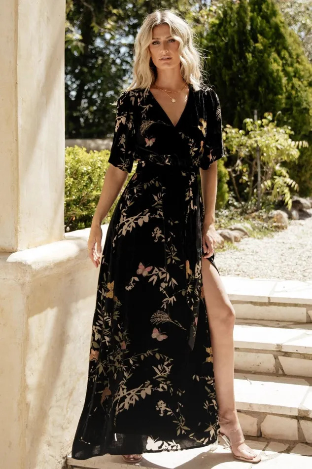 Women Mother Of The Bride Baltic Born Uma Velvet Maxi Dress Black Butterfly Print Women Mother Of The Bride Baltic Born Uma Velvet Maxi Dress Black Butterfly Print