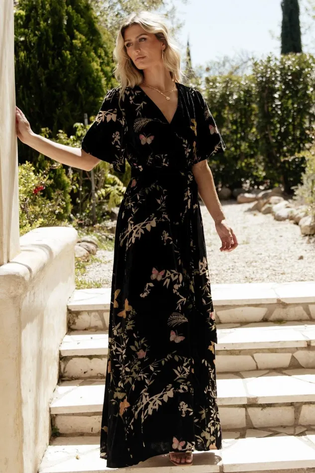 Women Mother Of The Bride Baltic Born Uma Velvet Maxi Dress Black Butterfly Print Women Mother Of The Bride Baltic Born Uma Velvet Maxi Dress Black Butterfly Print
