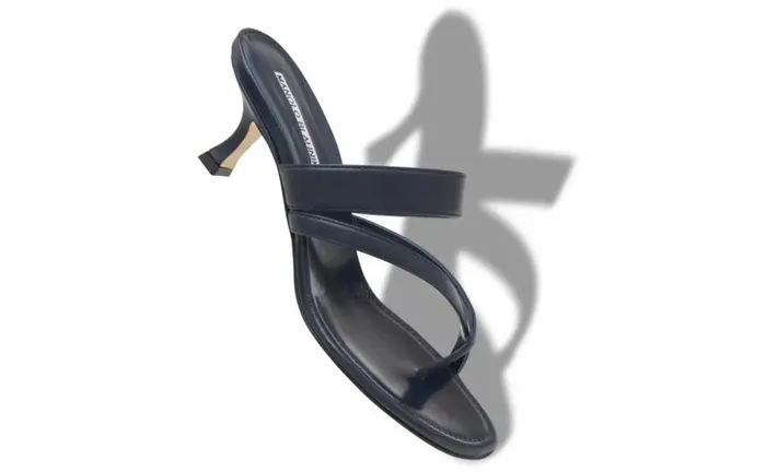 Women Navy Blue Nappa Leather Crossover Strappy Mules Manolo Blahnik Mules