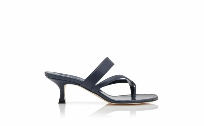 Women Navy Blue Nappa Leather Crossover Strappy Mules Manolo Blahnik Mules