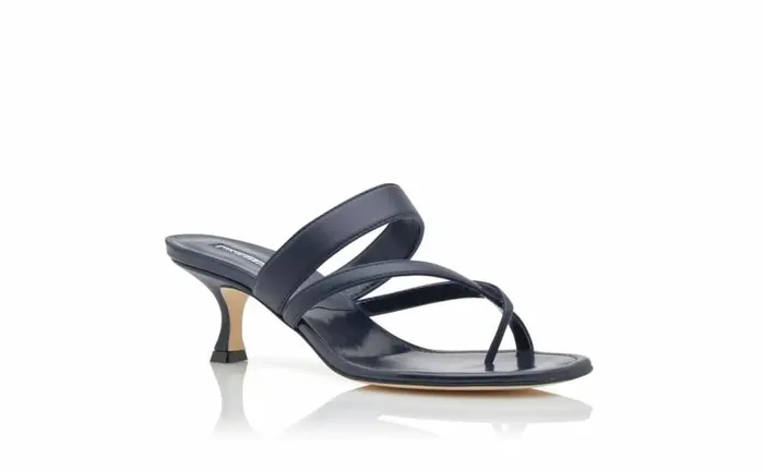 Women Navy Blue Nappa Leather Crossover Strappy Mules Manolo Blahnik Mules