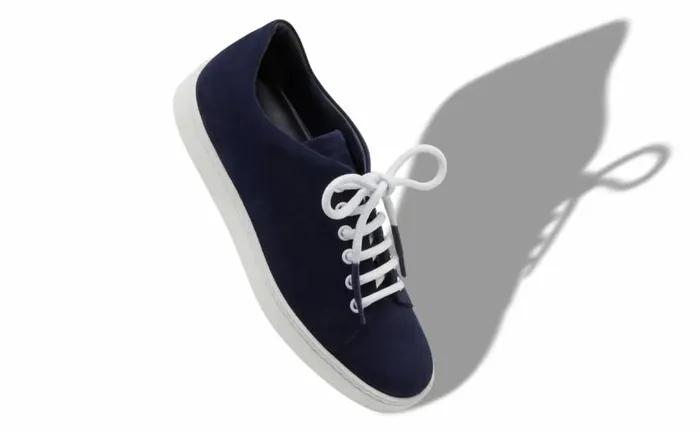 Women Navy Blue Suede LaceUp Sneakers Manolo Blahnik Flats
