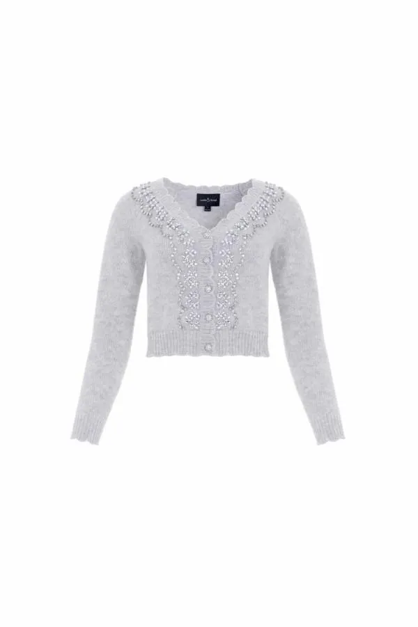 Women Needle and Thread Embellished VNeck Short Cardigan Grey Women Needle and Thread Embellished VNeck Short Cardigan Grey