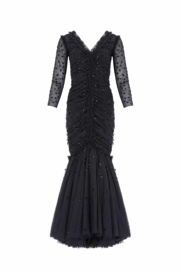 Women Needle and Thread Scatter Sequin Long Sleeve Ankle Gown Black Women Needle and Thread Scatter Sequin Long Sleeve Ankle Gown Black
