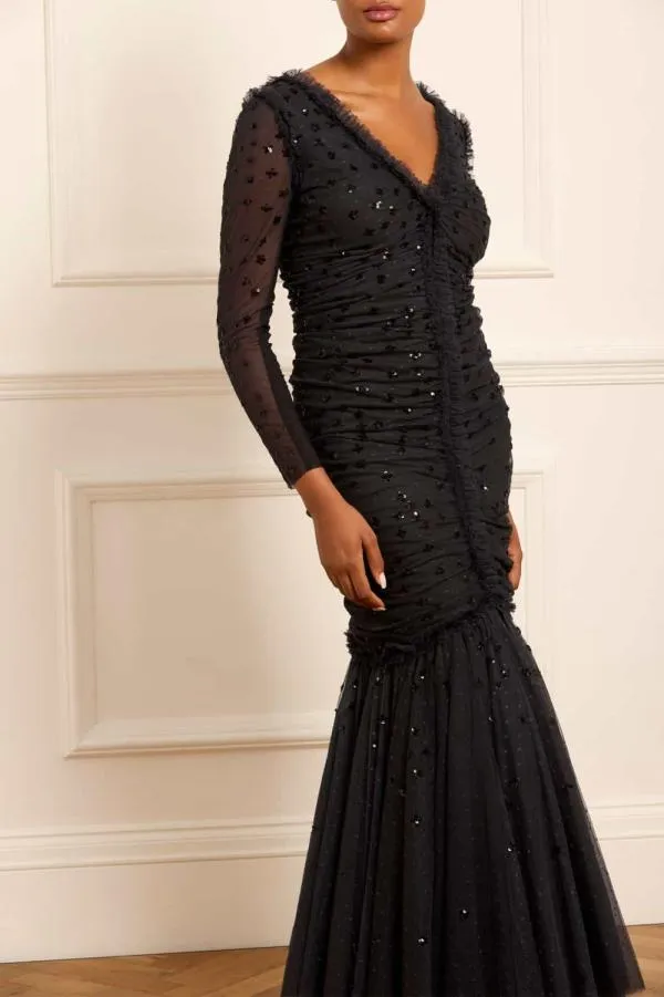 Women Needle and Thread Scatter Sequin Long Sleeve Ankle Gown Black Women Needle and Thread Scatter Sequin Long Sleeve Ankle Gown Black