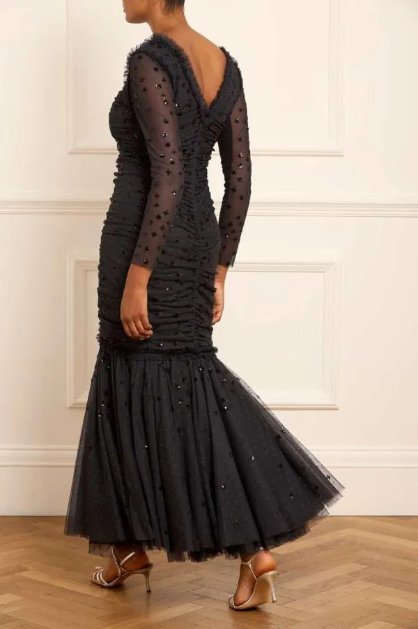 Women Needle and Thread Scatter Sequin Long Sleeve Ankle Gown Black Women Needle and Thread Scatter Sequin Long Sleeve Ankle Gown Black