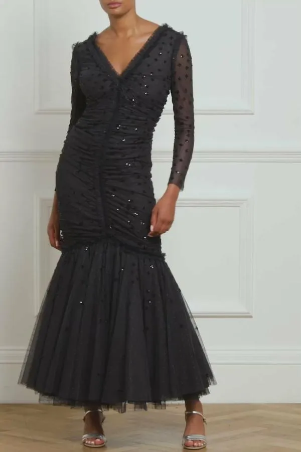 Women Needle and Thread Scatter Sequin Long Sleeve Ankle Gown Black Women Needle and Thread Scatter Sequin Long Sleeve Ankle Gown Black