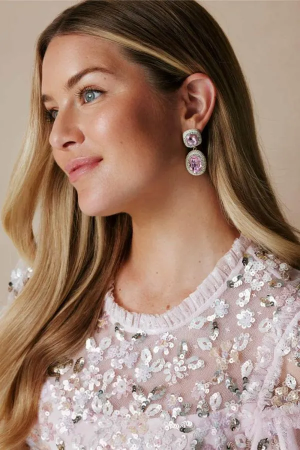 Women Needle and Thread Sentimental Rose Drop Earrings Pink