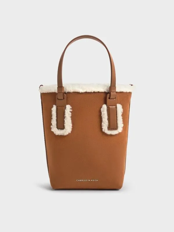 Women Noelle Faux Suede FurTrim Elongated Tote 8211 Brown CHARLES and KEITH Tote Bags Women Noelle Faux Suede FurTrim Elongated Tote 8211 Brown CHARLES and KEITH Tote Bags