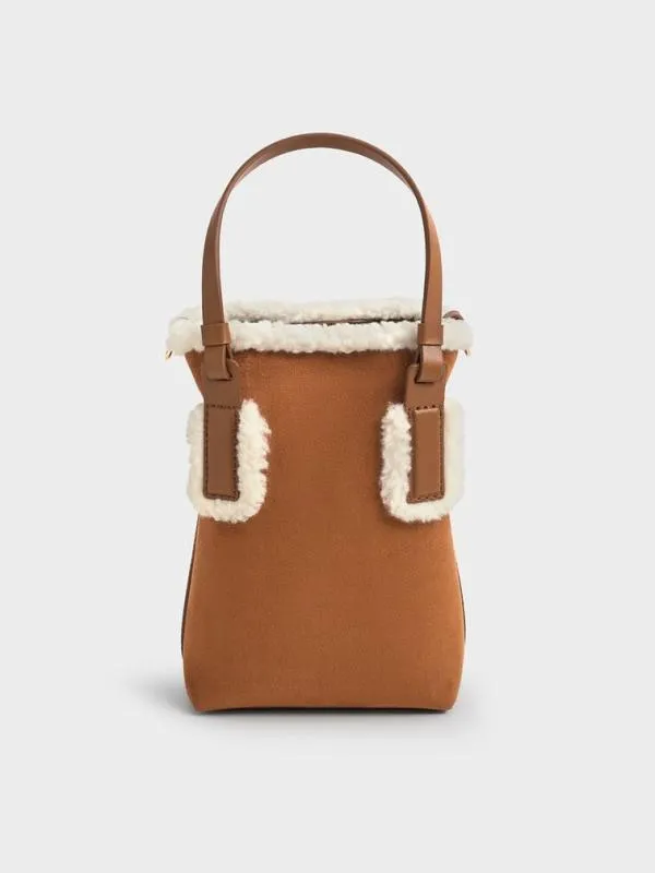 Women Noelle Faux Suede FurTrim Elongated Tote 8211 Brown CHARLES and KEITH Tote Bags