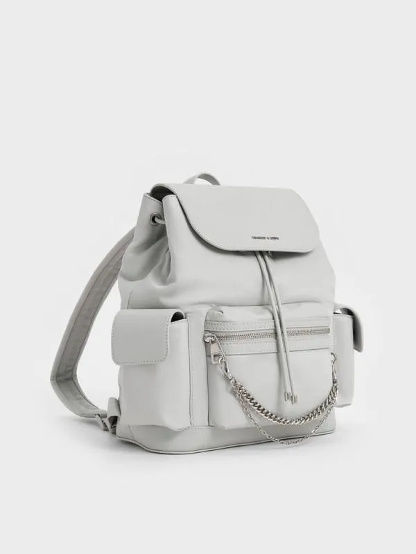 Women Nylon Puffy ChainLink Backpack 8211 Light Grey CHARLES and KEITH Backpacks