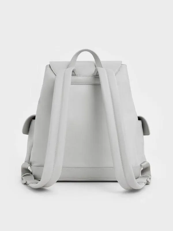 Women Nylon Puffy ChainLink Backpack 8211 Light Grey CHARLES and KEITH Backpacks
