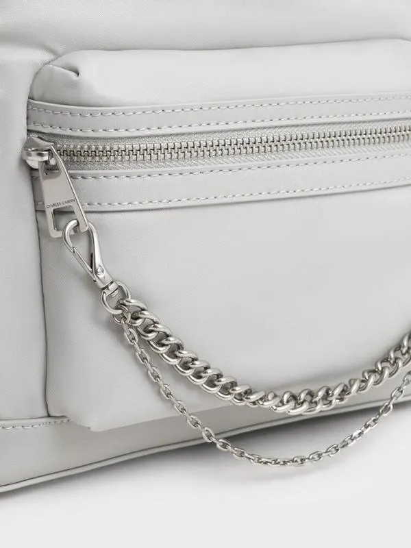 Women Nylon Puffy ChainLink Backpack 8211 Light Grey CHARLES and KEITH Backpacks