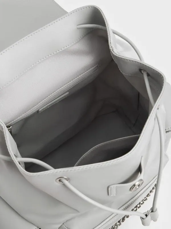 Women Nylon Puffy ChainLink Backpack 8211 Light Grey CHARLES and KEITH Backpacks