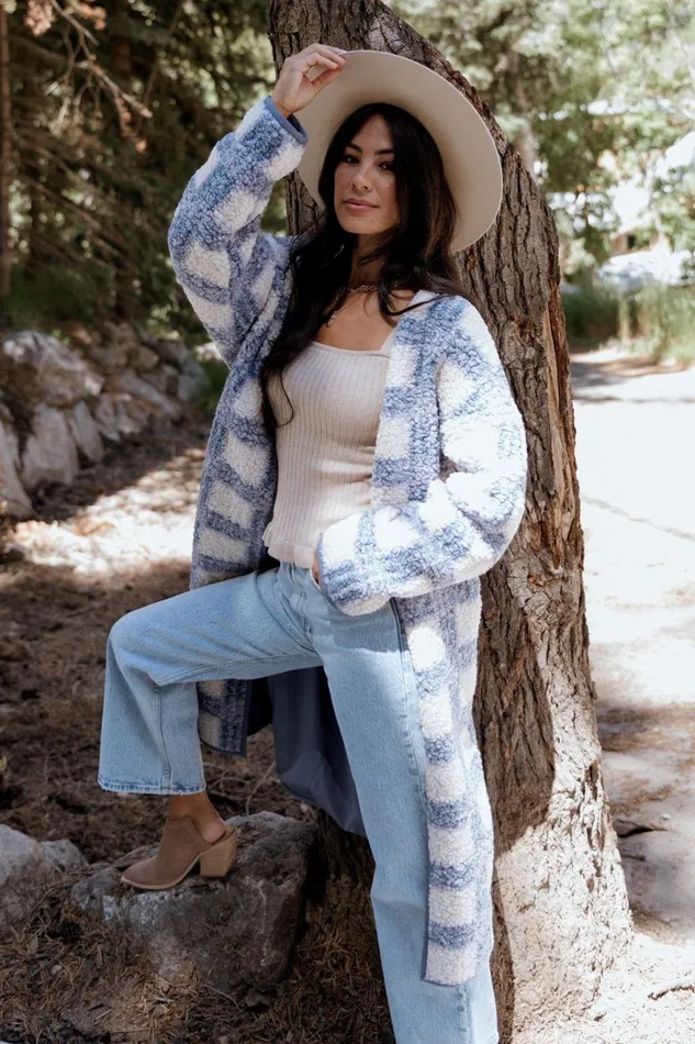 Women Outerwear Baltic Born Breckenridge Sherpa Long Cardigan Blue Plaid