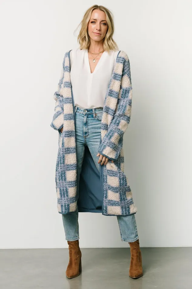 Women Outerwear Baltic Born Breckenridge Sherpa Long Cardigan Blue Plaid Women Outerwear Baltic Born Breckenridge Sherpa Long Cardigan Blue Plaid