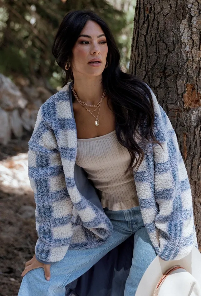 Women Outerwear Baltic Born Breckenridge Sherpa Long Cardigan Blue Plaid Women Outerwear Baltic Born Breckenridge Sherpa Long Cardigan Blue Plaid