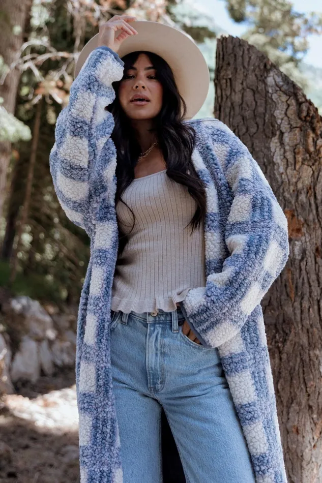 Women Outerwear Baltic Born Breckenridge Sherpa Long Cardigan Blue Plaid Women Outerwear Baltic Born Breckenridge Sherpa Long Cardigan Blue Plaid