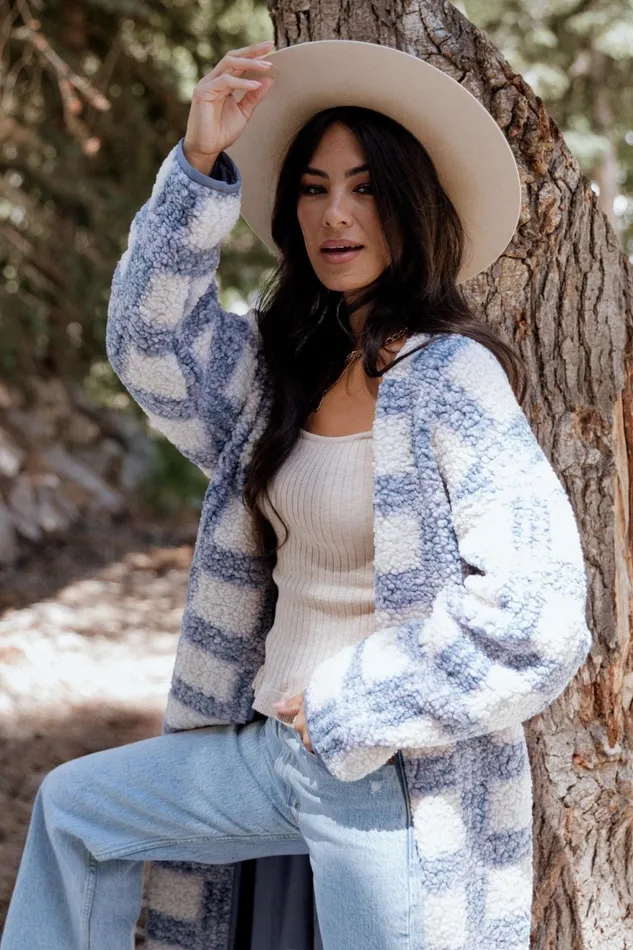 Women Outerwear Baltic Born Breckenridge Sherpa Long Cardigan Blue Plaid Women Outerwear Baltic Born Breckenridge Sherpa Long Cardigan Blue Plaid