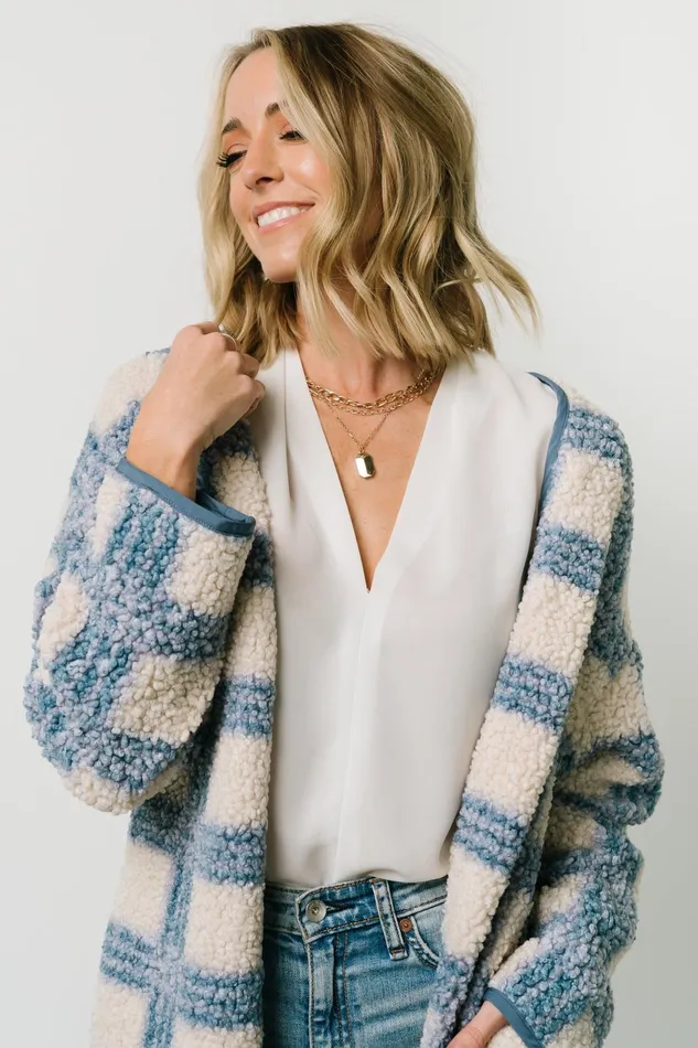 Women Outerwear Baltic Born Breckenridge Sherpa Long Cardigan Blue Plaid Women Outerwear Baltic Born Breckenridge Sherpa Long Cardigan Blue Plaid