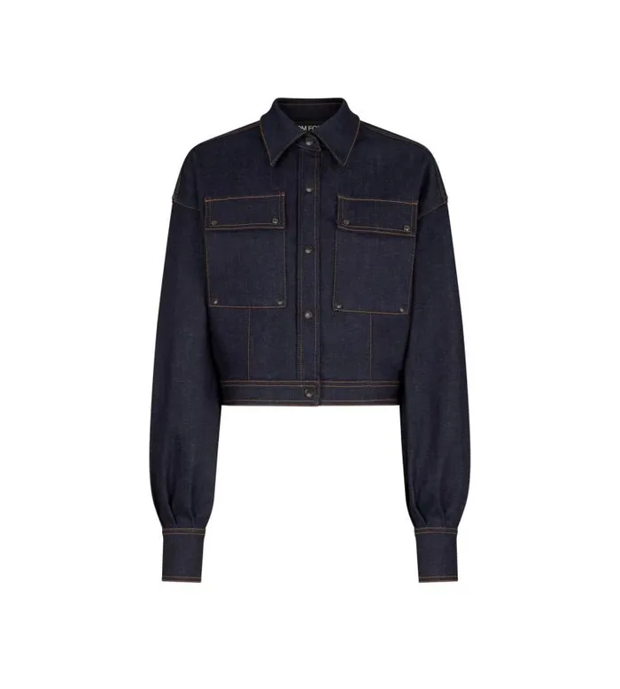 Women Outerwear Tom Ford Lightweight Denim Cropped Blouson Dark Indigo