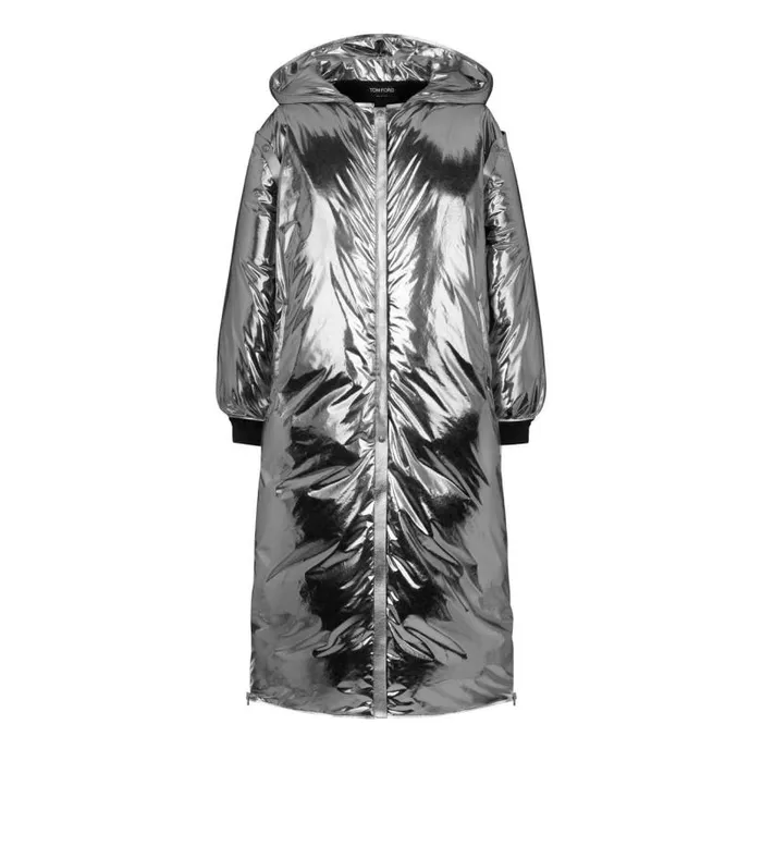 Women Outerwear Tom Ford Long Nylon Puffer With Detachable Sleeves Dark Silver