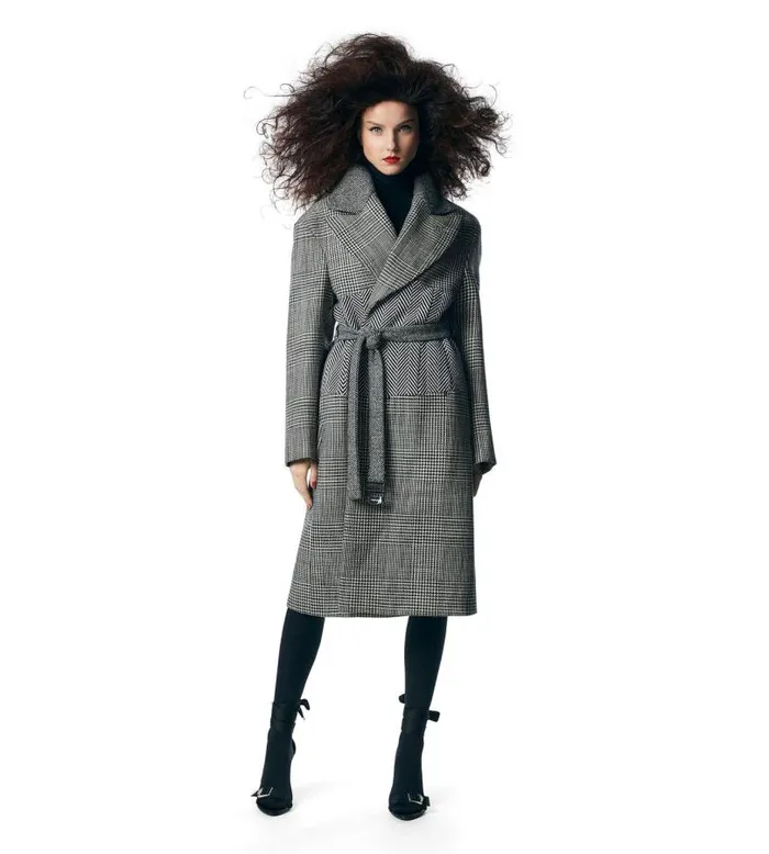 Women Outerwear Tom Ford Wool Patchwork Belted Coat Black Chalk Women Outerwear Tom Ford Wool Patchwork Belted Coat Black Chalk