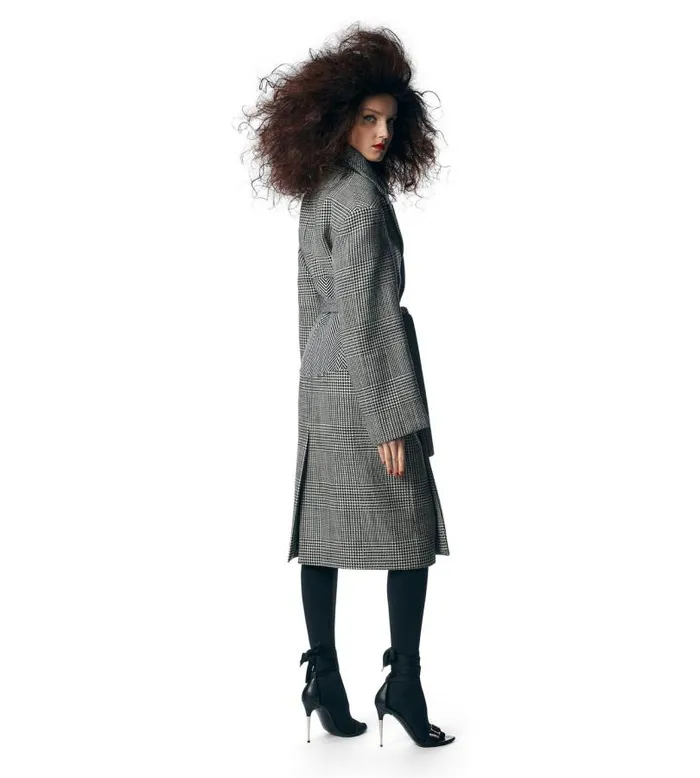 Women Outerwear Tom Ford Wool Patchwork Belted Coat Black Chalk Women Outerwear Tom Ford Wool Patchwork Belted Coat Black Chalk