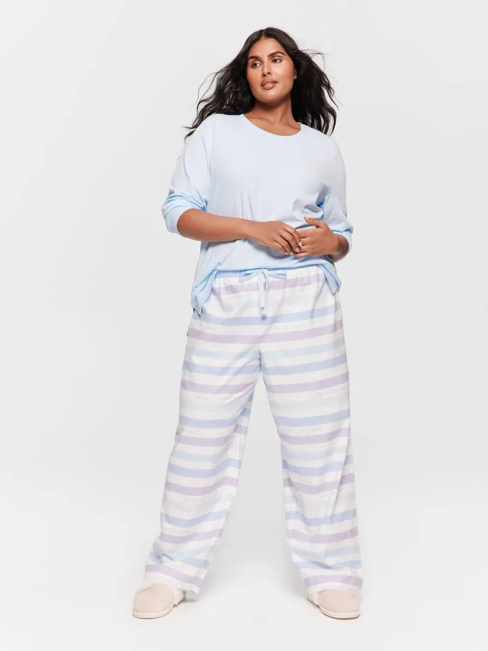 Women PA Plus Blue Branded Stripe Classic Flannelette Pj Pant Multi Peter Alexander Pants Women PA Plus Blue Branded Stripe Classic Flannelette Pj Pant Multi Peter Alexander Pants