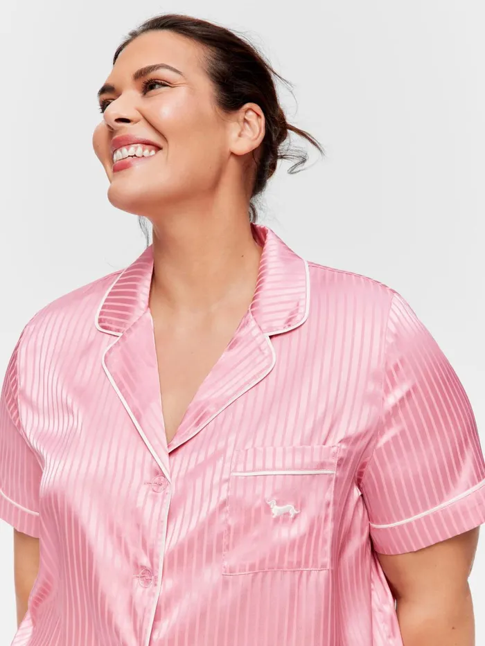 Women PA Plus Blush Stripe Chic Satin Shortie Pj Set Blush Peter Alexander Sets and Onesies Women PA Plus Blush Stripe Chic Satin Shortie Pj Set Blush Peter Alexander Sets and Onesies