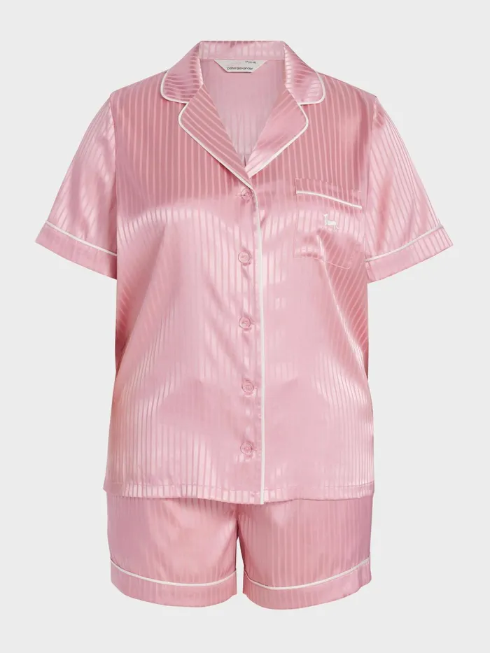 Women PA Plus Blush Stripe Chic Satin Shortie Pj Set Blush Peter Alexander Sets and Onesies