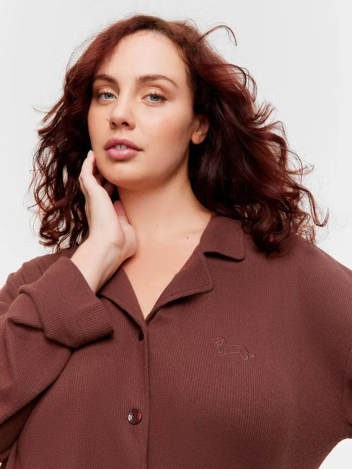 Women PA Plus Choc Waffle Long Sleeve Shirt Brown Peter Alexander Tops