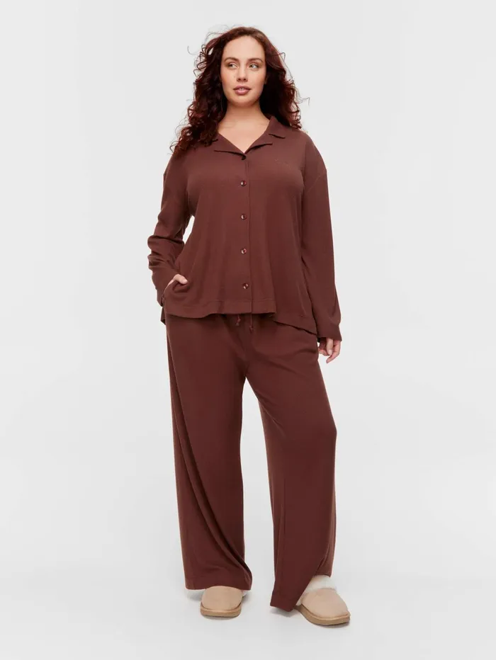 Women PA Plus Choc Waffle Long Sleeve Shirt Brown Peter Alexander Tops