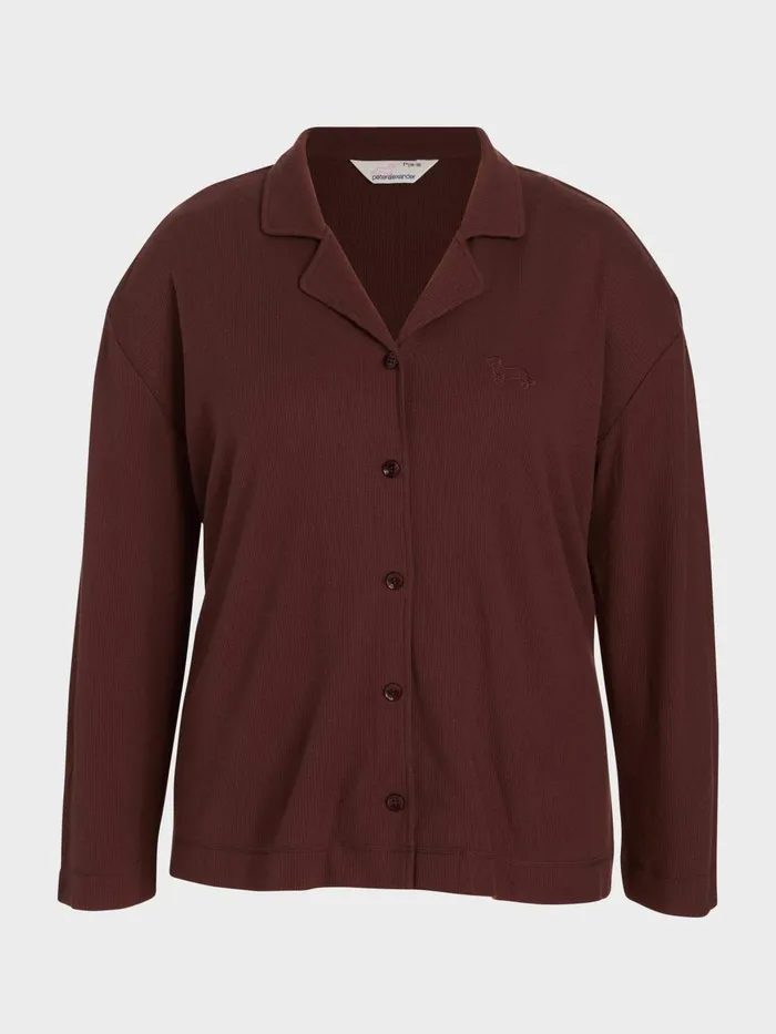 Women PA Plus Choc Waffle Long Sleeve Shirt Brown Peter Alexander Tops