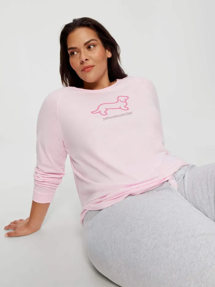Women PA Plus Classic Long Sleeve Penny Tee Mid Pink Peter Alexander Classic Tops